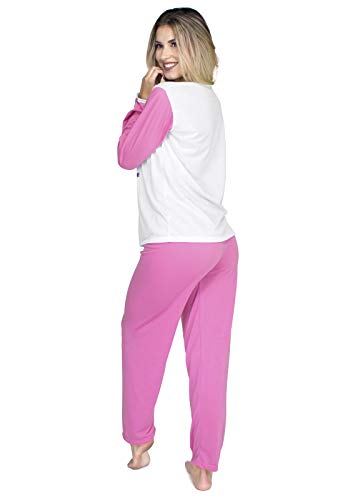 Pijama Longo Fechado BOYOU Manga Comprida Calça Dormir 010 Rosa Claro (GG)