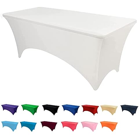 Newthinking 6ft Spandex Fitted Tablecover, Washable Rectangular Stretch Trestle Table Cloth for Banquet, Wedding Party Holiday Event (White, 6ft) Cover