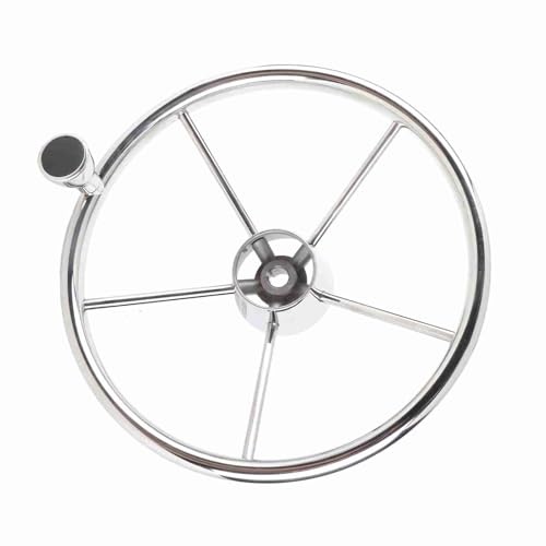 13.5in 5 Spoke Steering Wheel with Knob, Stainless Steel Material, Universal for Marine Boat, Easy Install and Clean, Stable Control, Standard 3/4in Tapered Shaft