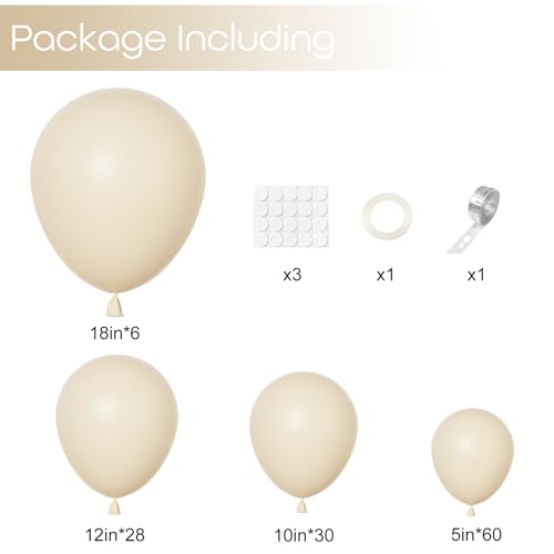 Image of Ouddy Party 129Pcs Sand White Balloon Arch Garland Kit in 18 12 10 5 Inch | Different Sizes 6Pcs 18 inch Cream Beige Boho Balloons for Birthday Wedding Anniversary Bachelorette Holiday Party Decorations