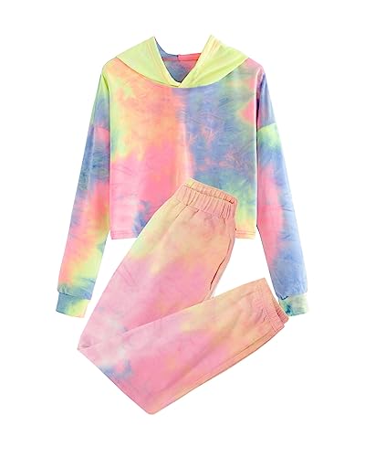 Meikulo Girls Crop Tops Hoodies Tie Dye Long Sleeve Shirt