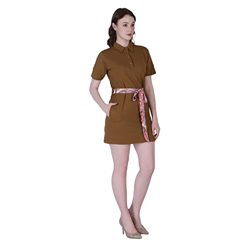 Image of Leriya Fashion Women's Comfortable Lycra Printed Collar Neck Regular Sleeve Solid Midi Body-con Casual Western Stylish Dress | Short Midi Dress for Women.