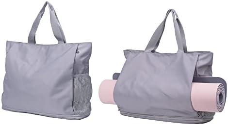 FATOLXX Women Yoga Tote Carrier Gym Bag - Waterproof Yoga Mat Holder Bag Wet Zipper Pocket for Swimming Casual Overnight Weekender (Grey)