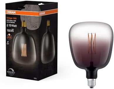 OSRAM Vintage 1906 LED-Lampe mit Smoke-Tönung, 4,5W, 150lm, Kugel-Form mit 140mm Durchmesser & E27-Sockel, warmweiße Lichtfarbe, gerades Filament, dimmbar, bis zu 15.000 Stunden Lebensdauer