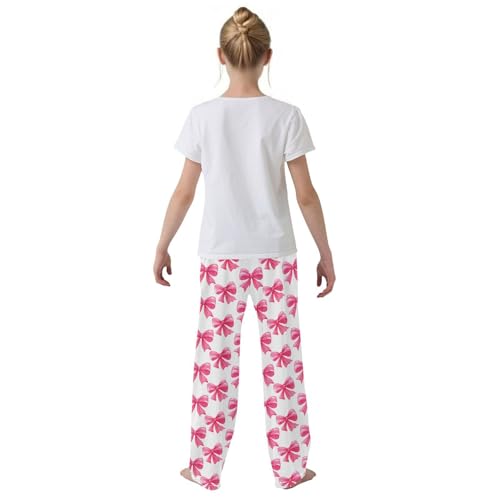 Pajama Bottoms, Pink Ribbon Bows Pajamas Pant Sleep Long Pants Lounge Wear Sleepwear Soft Pjs3