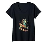 Damen Einhorn Skateboard Legendary Creatures Skateboard T-Shirt mit V-Ausschnitt