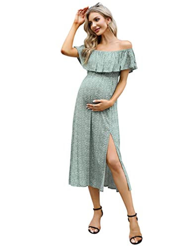 Image of Maternity Dress Women's Off Shoulder Split A Line Casual Maxi Dress Photography Dress for Babyshower
