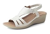 Cushion Walk Women's Extra Wide EEE Fit Diamanté Sandals, Sparkle Rhinestone Low Wedge Slingbacks with Cushioned Insole, Elasticated Strap Glamorous Evening Summer Shoes (Size 7, White Shimmer)