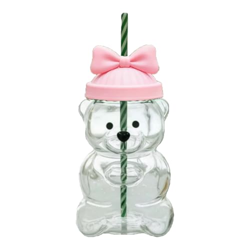 REEDQW New 20 ozCute Bear Sucker Cup with Lid Straw Glass Glass Bear Cup Bear Straw Cup Coffee Beer Red Wine Cocktail Beverages Glass Utensils Friend Gift (pink-A)