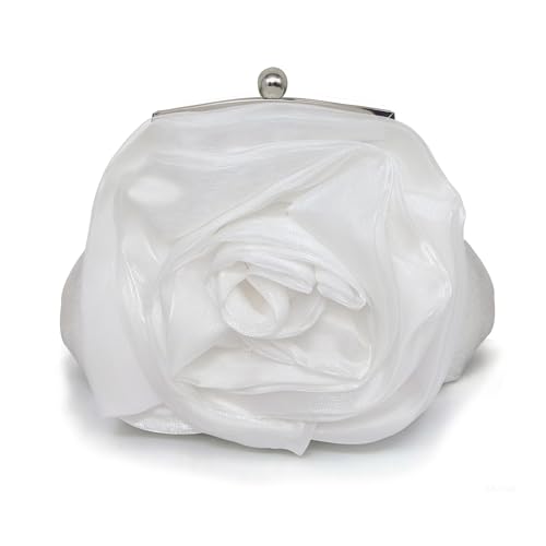 Pahajim Pochettes et Clutches Femme Clutch Bag en Satin Petit Sac Soiree Chic Fleurs Sac a Main Mariage avec Bandouliere pour Ceremonie Fête Banquet (Blanc)