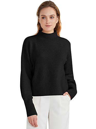 Woolicity Women's Mock Neck Sweaters Long Sleeve Oversized Turtleneck Knit Pullover Cozy Thick Soft Casual Tops Black