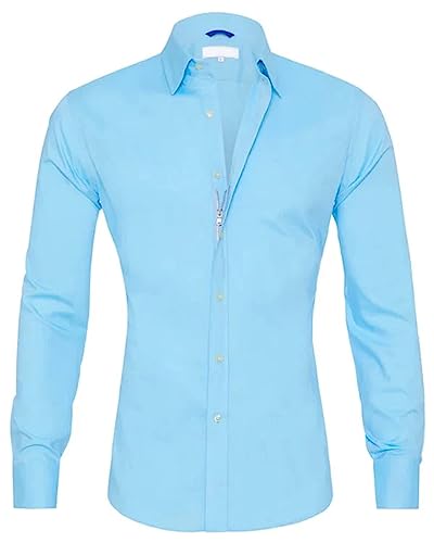WINDEHAO Oxford-Stretch-Hemd mit Reißverschluss für Herren,Herren-Hemd...