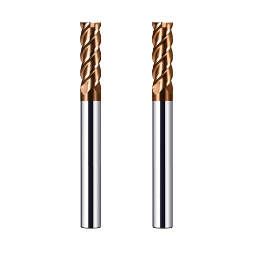 CREEYA 2PCS Fresa in metallo duro 6mm, 4 flauto CNC Fresa, HRC55, oro Rivestimento in TiSiN, frese cnc 6mm per Acciaio Metallo legno Acrylique Plastique (6mm)