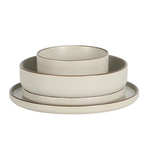 Image of Gibson Elite Gelston Stoneware Matte Reactive Glaze 16 Piece (Service for 4) Plates and Bowl Dinnerware Set - Cream