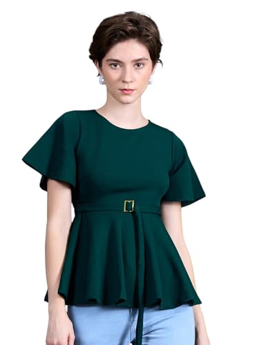 Image of Miss Chase Women's Round Neck Half Sleeves Cotton Lace and Pearl Detailing