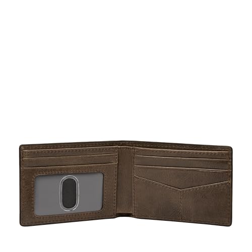 Image of Fossil Men's Wallet Derrick Leather Front Pocket Wallet for Men, Bifold Wallet, Dark Khaki