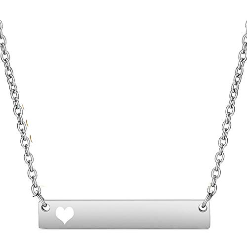 Jude Jewelers Stainless Steel Horizontal Bar Heart Charm Statement Promise Collar Choker Necklace