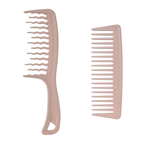 2 Stück Breiter Zahnkamm, Lockenkamm mit Gewelltem, Grobzinkiger Kamm für Locken, Verdickt und langlebig, Entwirrt und Definiert Locken, Rosa
