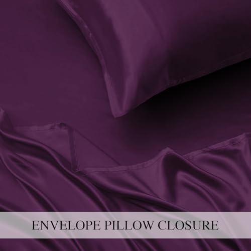 Image of Homestan Satin Bedsheet for King Size Bed with 2 Pillow Covers, Modern Bed Sheet for Romantic Nights(100x108 inches, Wine)