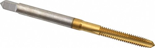 Hertel High-Speed Steel Straight Flute Tap, #5-40 UNC, 3 Flute, Plug Chamfer, 2B & 3B Class of Fit, Titanium Nitride Finish, 5/8" Thread Length, 1-15/16" OAL