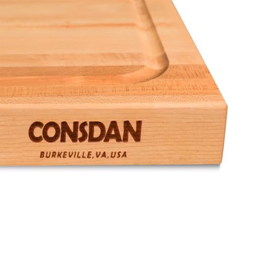 Image of CONSDAN Hard Maple Wood Cutting Board for Kitchen, USA Grown Hardwood, 16 x 12, with Invisible Inner Handle, Prefinished with Food-Grade Oil, Suitable for Kitchen Edge Grain, 1-1 /2 inch Thick