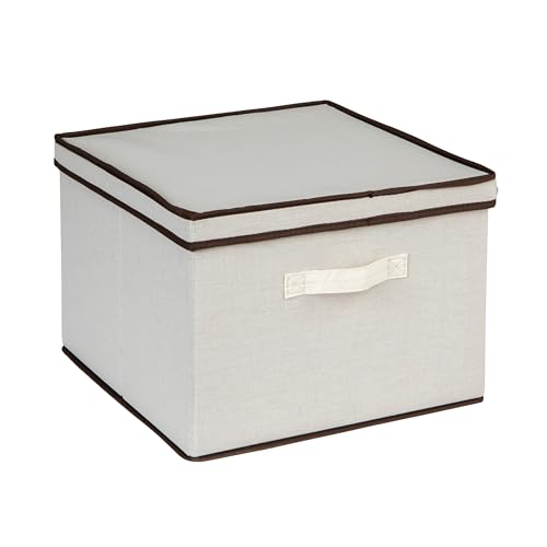 Household Essentials Square Storage Box with Lid in Breathable Canvas