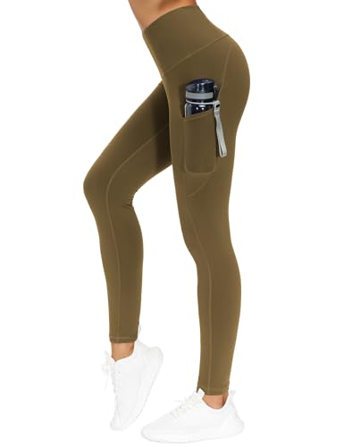 Image of THE GYM PEOPLE Thick High Waist Yoga Pants with Pockets, Tummy Control Workout Running Yoga Leggings for Women