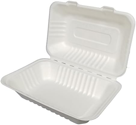 Earthable- Eco-Friendly, 100% Compostable, Renewable and Recyclable, with Sugarcane Fiber Heavy Duty Disposable Take Out Container Clamshell Boxes (125, 9"x 6"x 3" Rectangle)