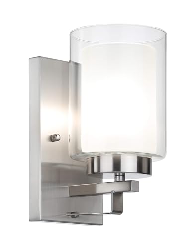 XiNBEi Lighting Wall Light 1 Light Bathroom Vanity Lighting with Dual Glass Shade in Brushed Nickel Indoor Modern Wall Mount Light Suitable for Bathroom & Living Room XB-W1195-1-BN