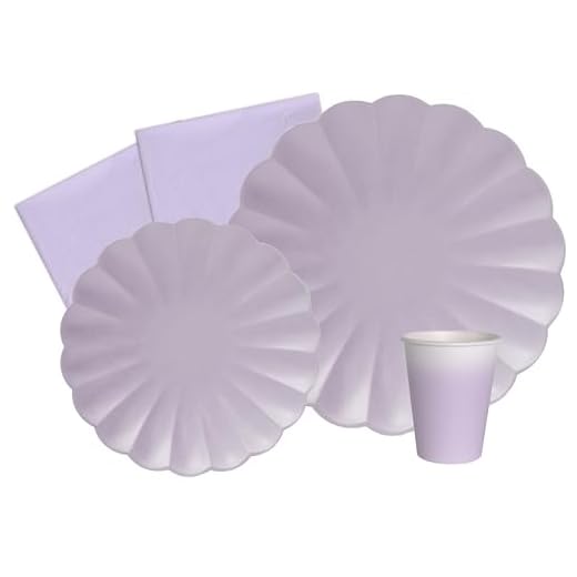Ciao Kit Table Fête Party Flower Shape pour 8 Personnes (44 pièces: 8 Assiettes Ø23cm, 8 Assiettes Ø18cm, 8 gobelets 200ml, 20 Serviettes 33x33cm) en Papier compostable eco-Friendly, Violet Lavande