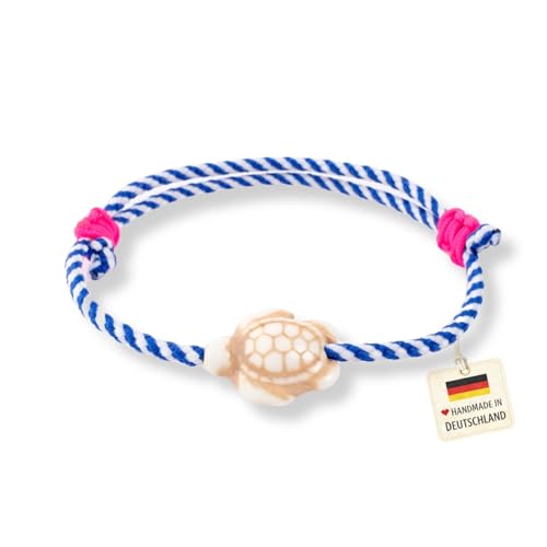 happymaker - Segeltau Armband Damen, Schildkröte Armband, Sommer Armband Damen mit neon Knoten, größenverstellbar, wasserfest und handmade in Deutschland
