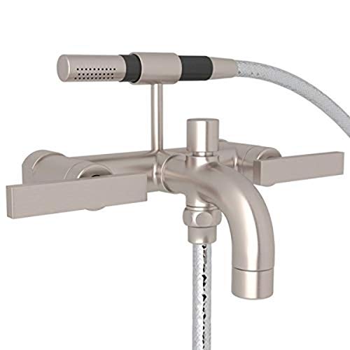 Rohl BA7L-STN Arquitectónico Montaje en Pared Grifo de llenado de bañera expuesto con ducha de mano, níquel satinado