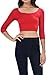 Womens Trendy Solid Color Basic Scooped Neck and Back Crop Top 3/4 Sleeve Red Medium