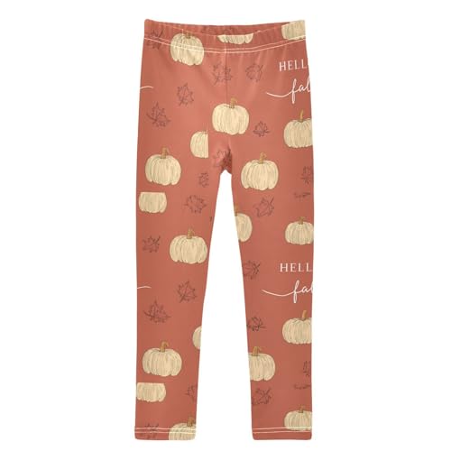Beige Pumpkins Maple Leaves Girls Leggings Kids Yoga Pants Dance Active Tights 4T
