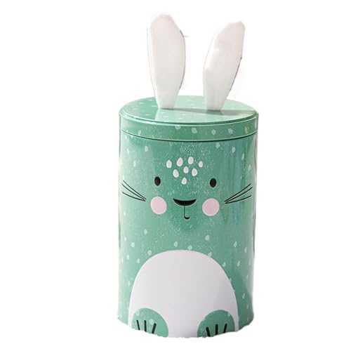 mophrati イースター料理用のお祝い用ウサギ収納ギフトボックス 鉄製キャンディデコレーションボックス 鉄製バケツ飾り かわいいウサギのブリキ箱, 緑