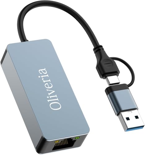 Plug and Play: Der Oliveria USB-C zu Ethernet Adapter ist einfach zu bedienen. Er verfügt über eine robuste einteilige Aluminiumkonstruktion und einen integrierten Chip. Der Adapter ist resistent gegen hohe Temperaturen, Hitze und Störungen und gewährleistet eine zuverlässige Datenübertragung.