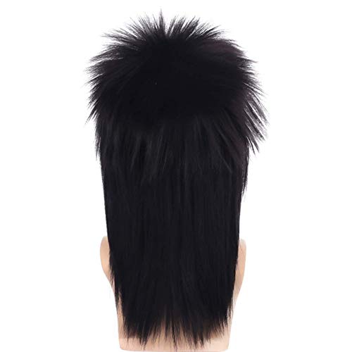 Kaneles Mens Black Mullet Wig 80S Spiked Rocker Wig Halloween Costume Punk Metal Male Hair #TOP2