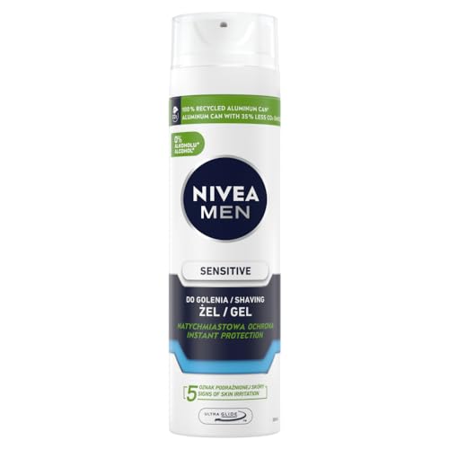 NIVEA MEN Sensitive Żel do golenia – rumianek, hamamelis, witamina E – formuła łagodząca dla skóry wrażliwej – 200 ml