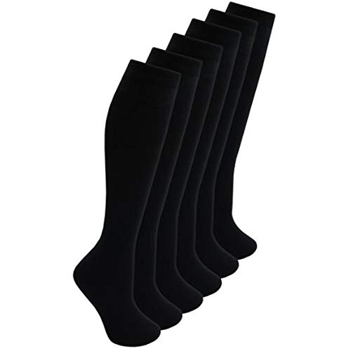 Bonjour Childrens Back to School 6 Pairs Knee High Plain School Cotton Rich Socks (Black 10-13 yrs)
