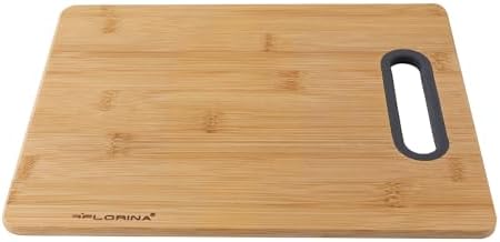 FLORINA Planche à Découper Bambou 40x29 Cm Avec Poignée Silicone - Antibactérienne Naturelle - Idéale Viande Fromage Fruits Légumes