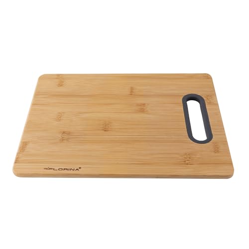 FLORINA Tagliere da Cucina in Bambù (40 x 29 cm) I Tagliere Legno con Manico in Silicone TITOLARE I Tagliere Antibatterico I Tagliere in Legno da Cucina I Tagliare Formaggio, Carne, Frutta, Verdura