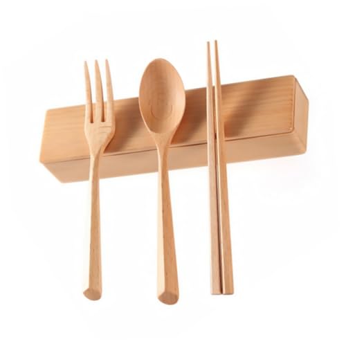 GANAZONO 携帯用木製食器 軽量耐久カトラリー 箸 フォーク スプーン 実用的アウトドア用 キャンプ用 家族向け食事用