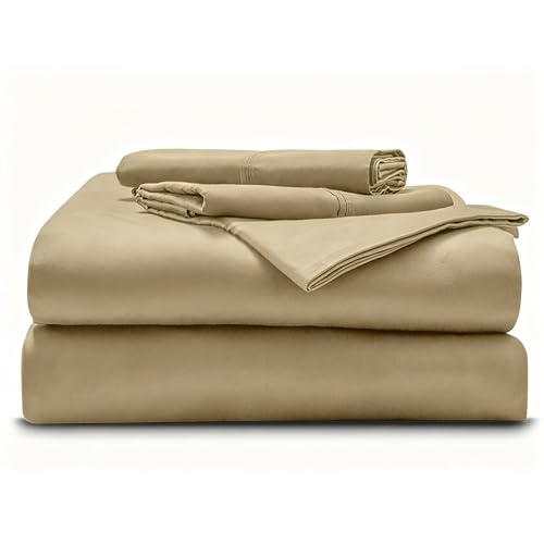 Image of Eastern King - 76 inch x 80 inch Size Luxury 600 Thread-Count 100% Egyptian Long Staple Cotton Sheets Set Sheet Set Soft & Silky Sateen Weave 30 Inch Deep-Pockets - Eastern King, Taupe