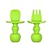 Baby Esslernbesteck | Baby Beißspielzeug - Set aus Baby Löffel und Baby Gabel (WEICH), BPA frei, ohne Melamin, mit Verschluckschutz & ergonomischer Griff, Spülmaschinen geeignet (grün)
