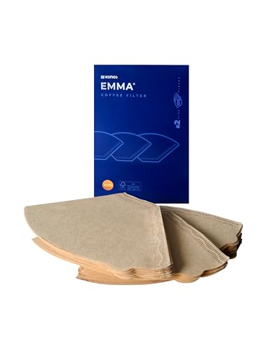 Carte Dozio - Filtro in carta EMMA by Konos per caffè, non sbiancato, naturale, dalla forma a cono, per caffè all'americana, realizzi fino a 2 tazze, confezione da 100 pezzi