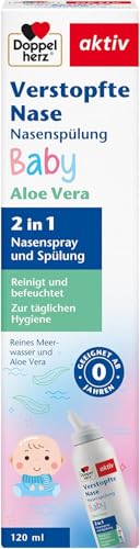 Doppelherz Verstopfte Nase Nasenspülung Baby - Reines Meerwasser und Aloe Vera - Reinigt und befeuchtet die Nasengänge ab 0 Monaten - 120 ml