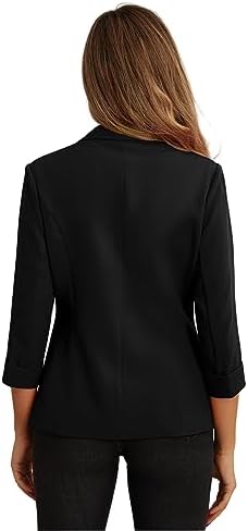 GRECERELLE Blazers for Women Lightweight Suit Jackets 3/4 Sleeve Casual Work Office Blazer Jacket with Pockets Black-6 - 3