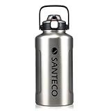 SANTECO 水筒 真空断熱 大容量 魔法瓶 保冷 保温 1900ML ストロー付き 直飲み スポーツドリンク対応 おしゃれ 広口 18／8ステンレススチール ERIE ステンレス
