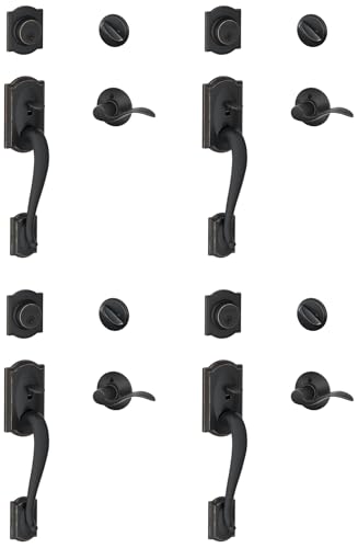 Image of SCHLAGE Camelot Single Cylinder Handleset and Left Hand Accent Lever, Aged Bronze (F60 CAM 716 Acc LH) (Pack of 4)