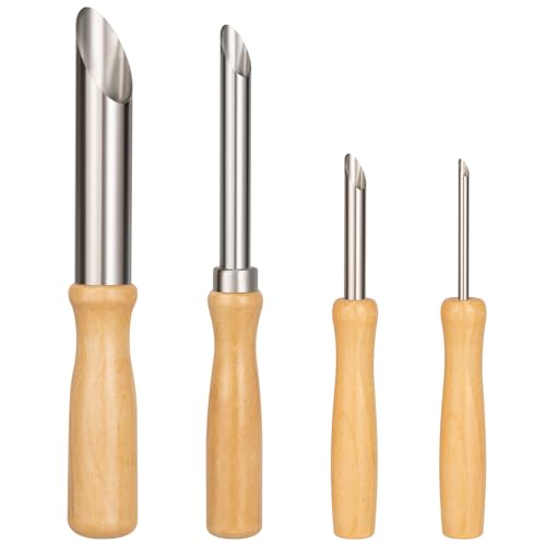 Amrules Clay Tools Kit 4 PCS Circular Clay Hole Cutters Tools Wooden Handle and Stainless Steel Sculpting Tools Kit Suitable for Drilling Carving Pottery Craft and DIY Projects